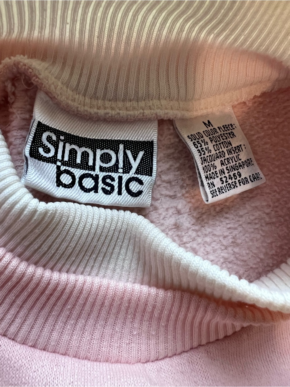 Vintage Simply Basic Pink Pastel Heart Fleece Sweatshirt Jacquard Panel M - Picture 6 of 8
